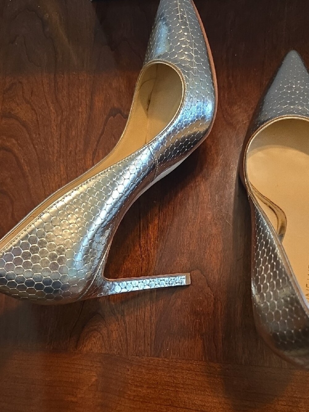 Nine West Metallic Gold Textured Pointed-Toe Pumps - Picture 10 of 12
